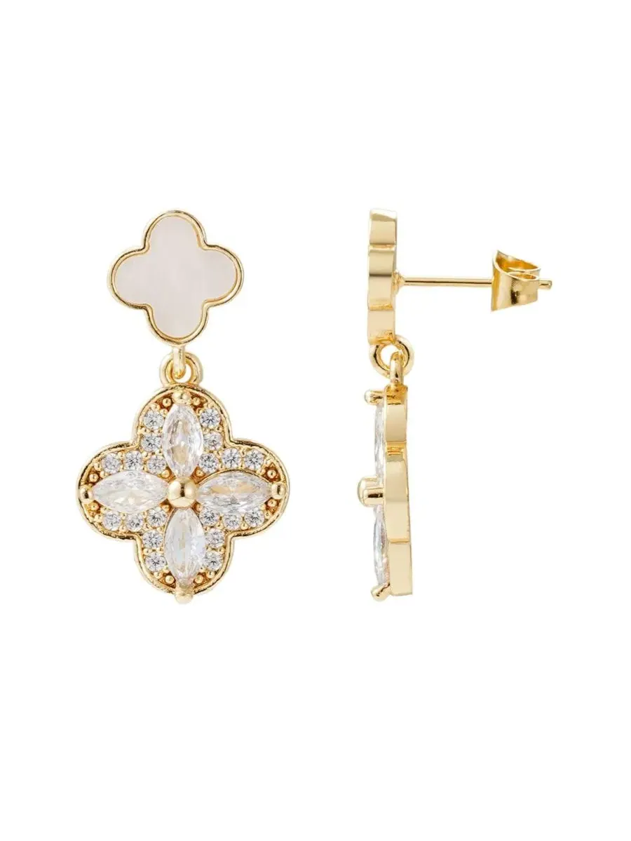 Серьги-подвески из позолоченного металла с жемчугом Mother of Pearl и кристаллами CZ ADORNIA — изображение 1 из 5