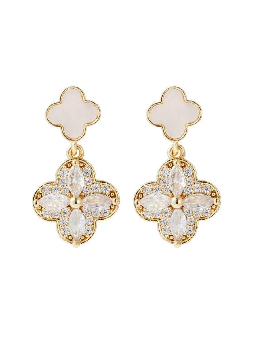 Серьги-подвески из позолоченного металла с жемчугом Mother of Pearl и кристаллами CZ ADORNIA — изображение 2 из 5