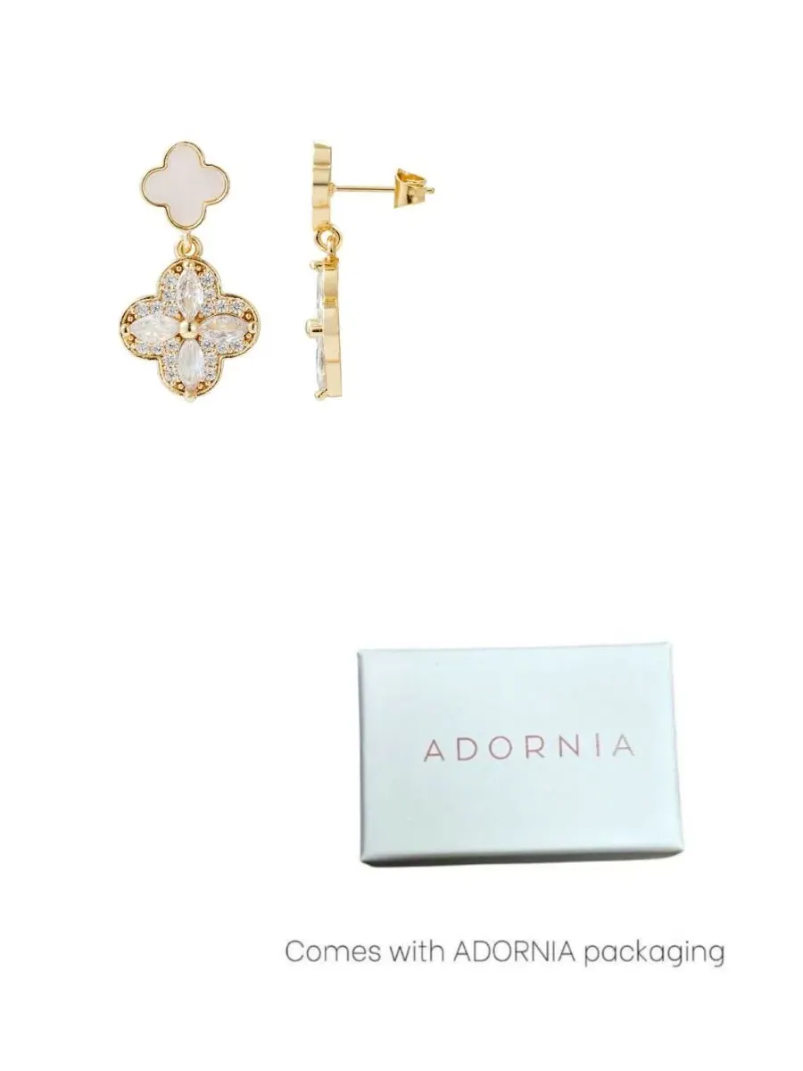 Серьги-подвески из позолоченного металла с жемчугом Mother of Pearl и кристаллами CZ ADORNIA — изображение 3 из 5