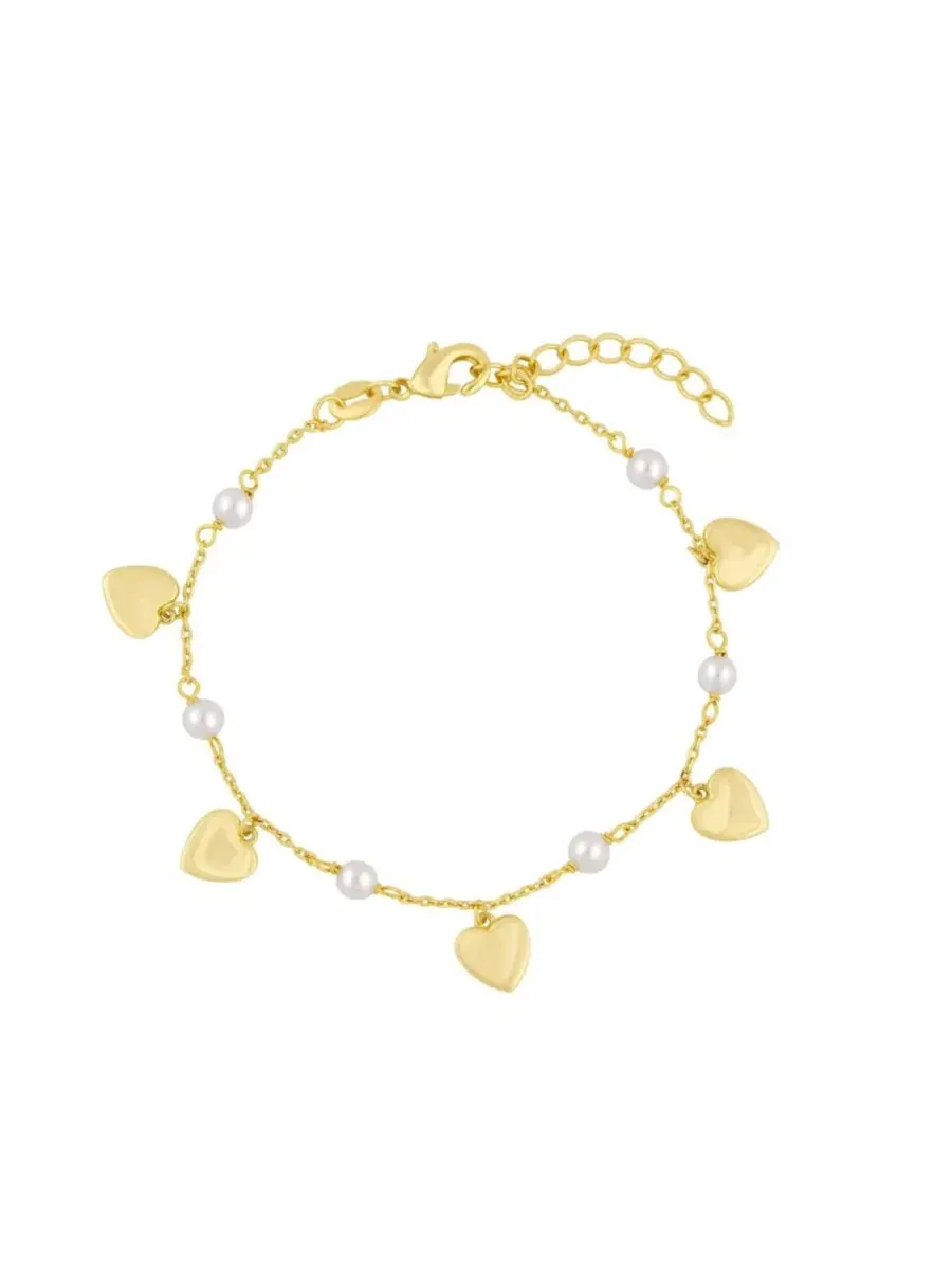 Щиколотка с подвеской-сердцем и жемчугом, Polished Heart Charm Pearl Anklet Simona — изображение 1 из 3, оттенок золото
