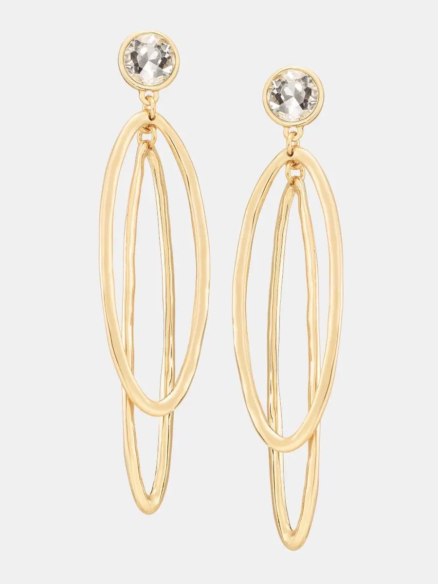 Серьги-подвески с кристаллами Crystal Double Oval I.N.C. International Concepts — изображение 1 из 4, оттенок золото