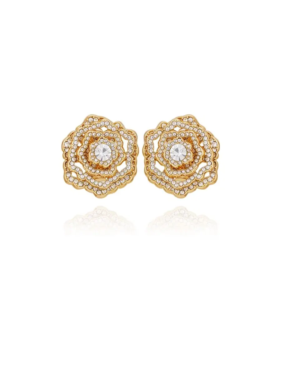 Серьги-гвоздики в виде цветка из стеклянных камней Guess — изображение 1 из 3, оттенок золотистый