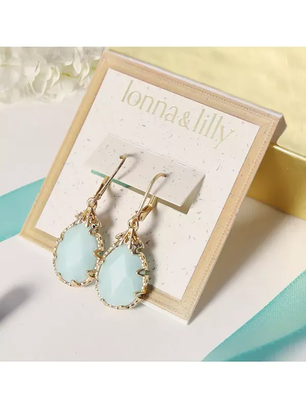 Серьги-Подвески с золотистым искусственным жемчугом Lonna & Lilly — изображение 2 из 3, оттенок бирюзовый