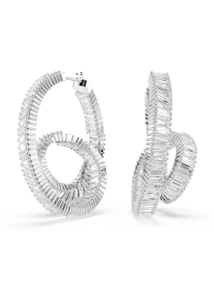 Серьги-кольца Matrix с родиевым покрытием Swarovski — изображение 1 из 5, оттенок серебристый прозрачный