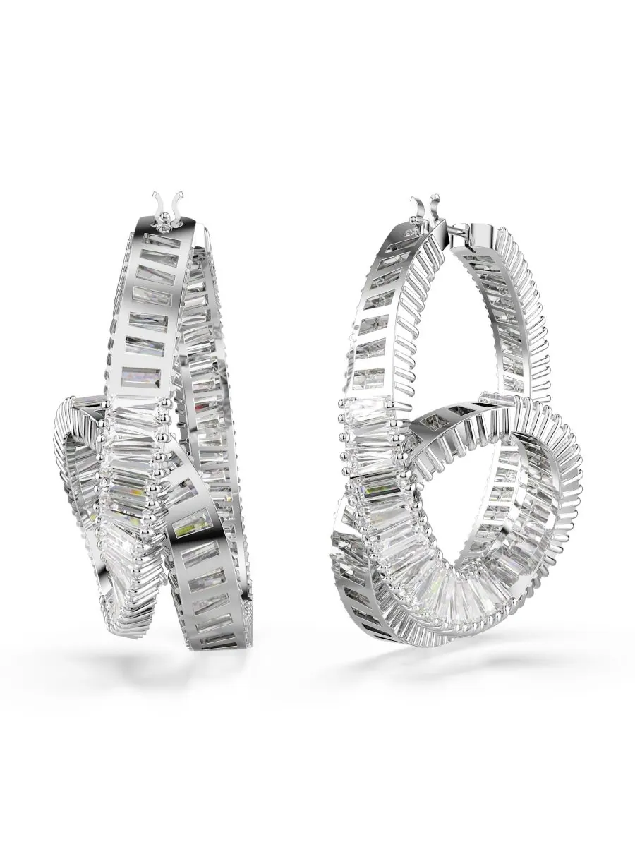 Серьги-кольца Matrix с родиевым покрытием Swarovski — изображение 3 из 5, оттенок серебристый прозрачный