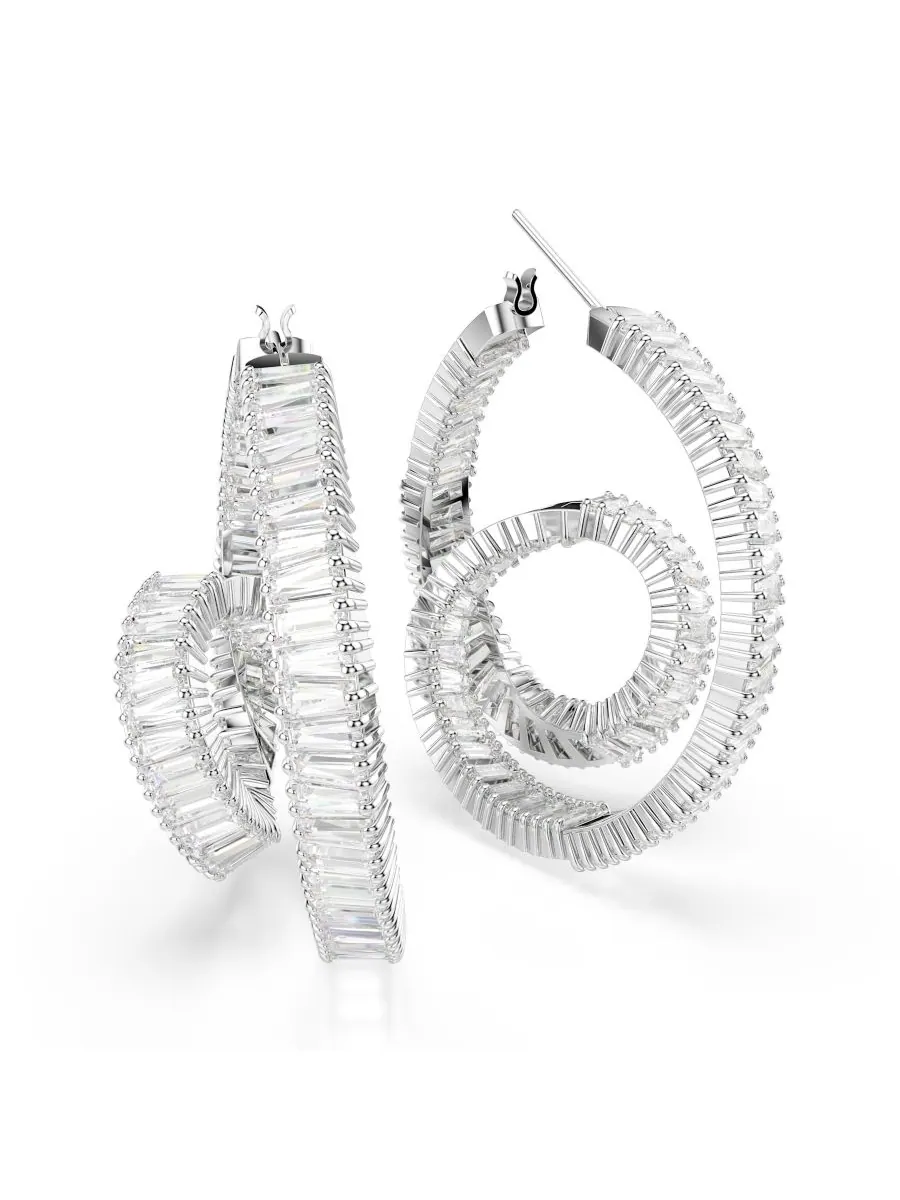 Серьги-кольца Matrix с родиевым покрытием Swarovski — изображение 4 из 5, оттенок серебристый прозрачный