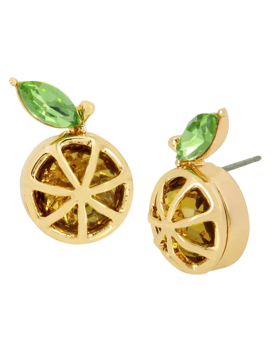 Серьги-гвоздики в виде ломтика лимона с искусственными камнями Betsey Johnson — изображение 1 из 3, оттенок желтый