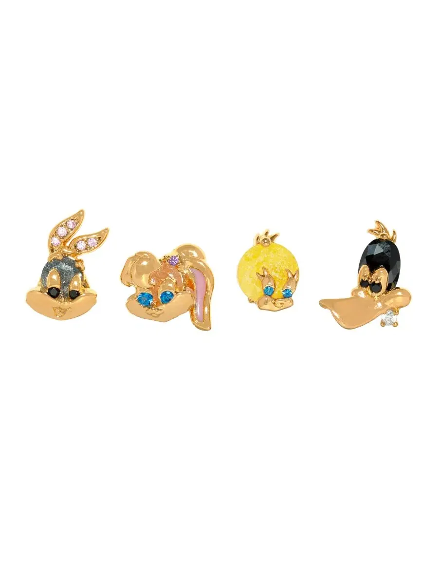 Набор серег-пусетов с кристаллами Looney Tunes Girls Crew — изображение 1 из 3, оттенок золото
