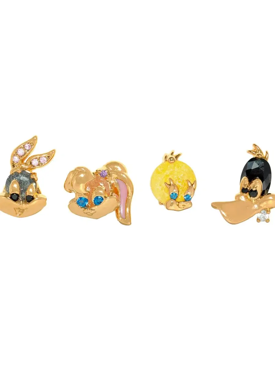 Набор серег-пусетов с кристаллами Looney Tunes Girls Crew — изображение 2 из 3, оттенок золото