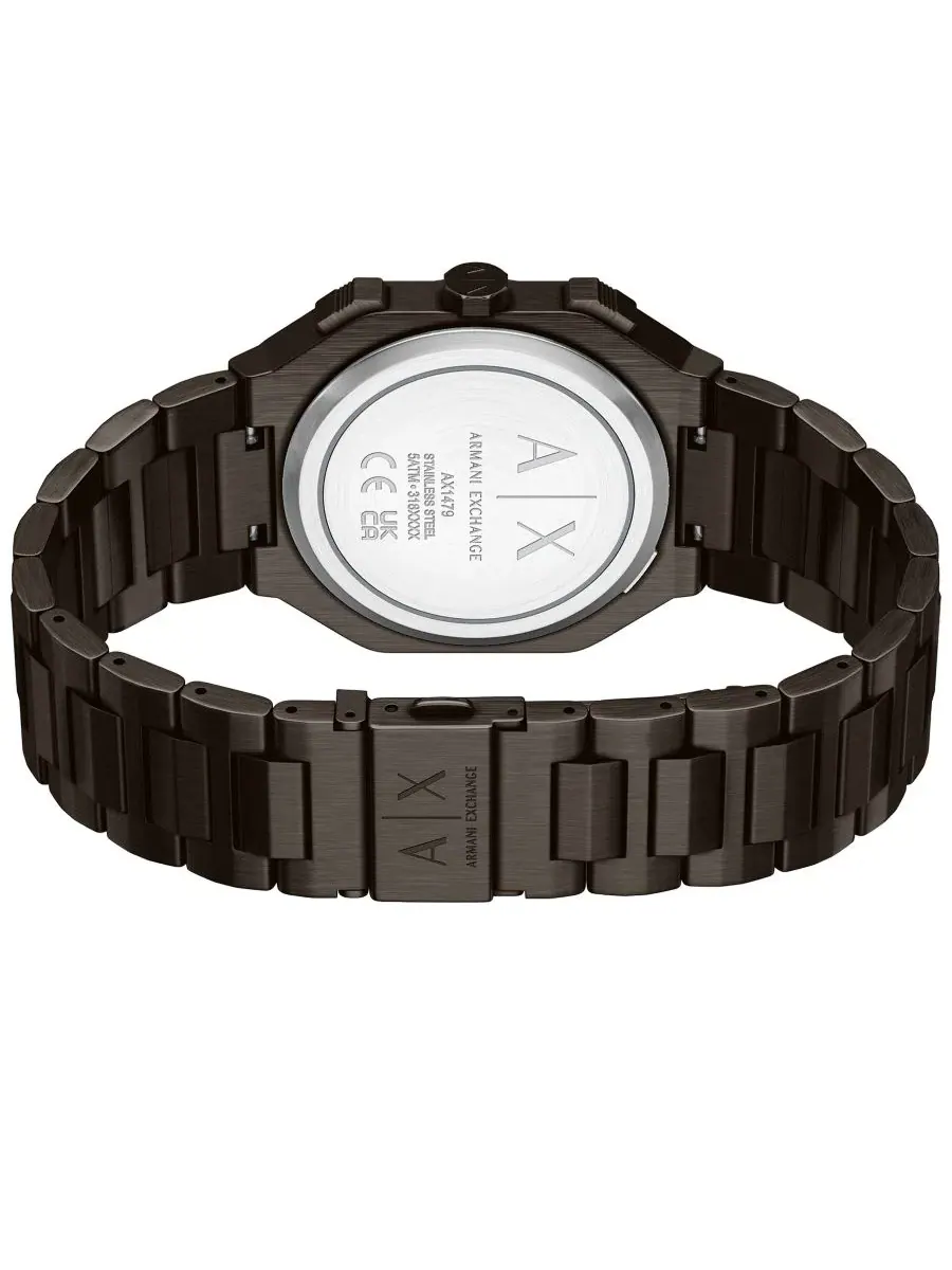 Мужские часы с двойным временем Armani Exchange Quartz Dual Time Brown Stainless Steel — изображение 2 из 5, оттенок черный