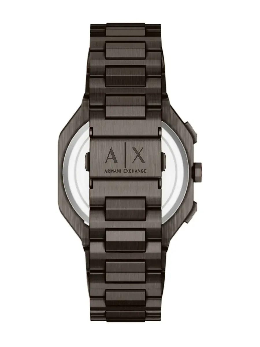 Мужские часы с двойным временем Armani Exchange Quartz Dual Time Brown Stainless Steel — изображение 3 из 5, оттенок черный