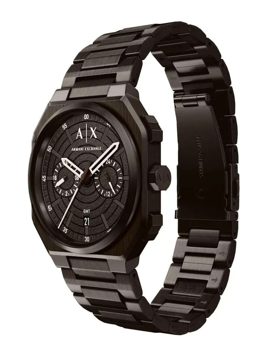Мужские часы с двойным временем Armani Exchange Quartz Dual Time Brown Stainless Steel — изображение 5 из 5, оттенок черный