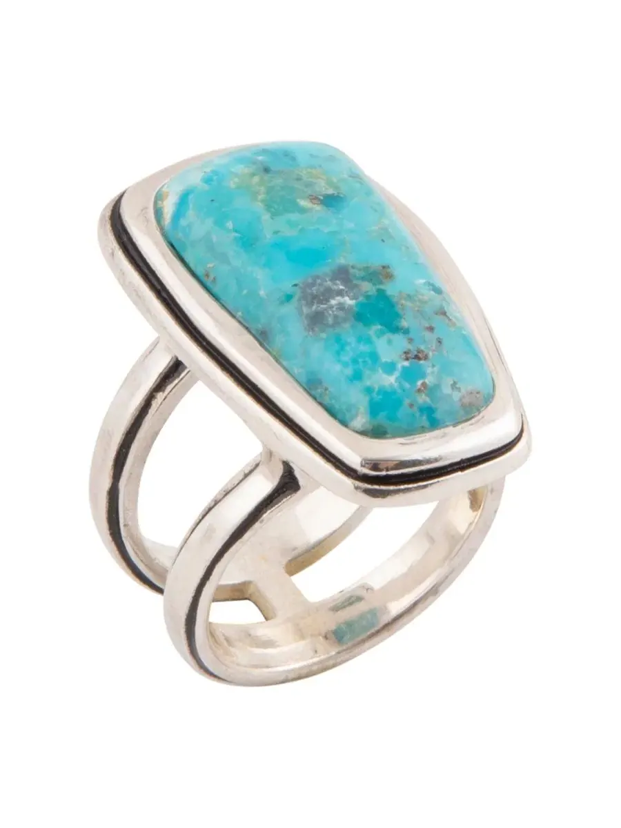Кольцо с бирюзой и серебром Art Blue Turquoise and Silver Statement Ring Barse — серебристый