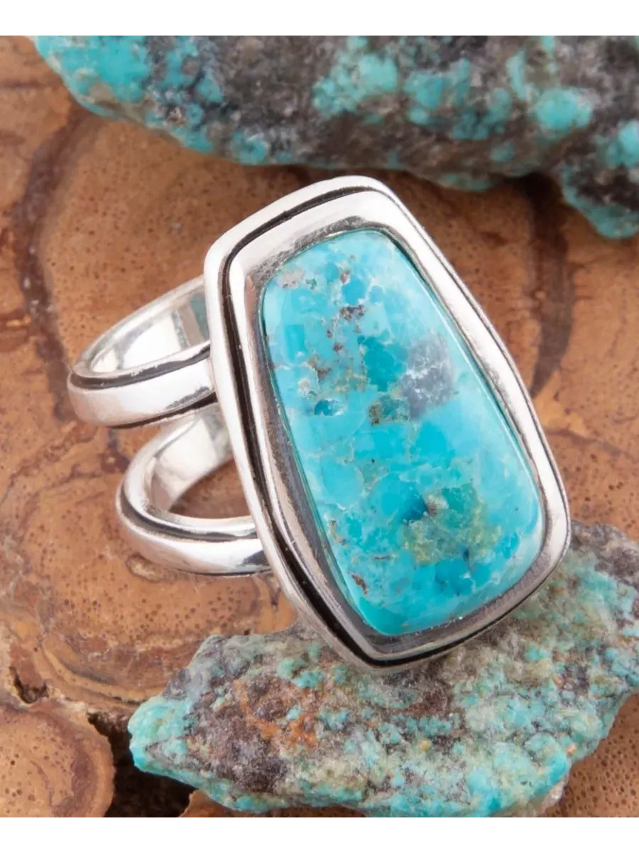 Кольцо с бирюзой и серебром Art Blue Turquoise and Silver Statement Ring Barse — изображение 5 из 7, оттенок серебряный