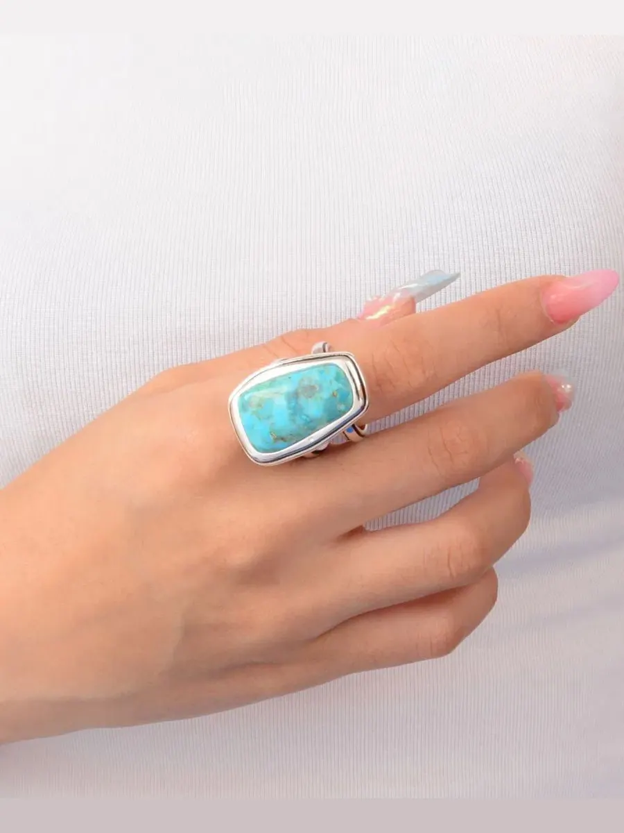 Кольцо с бирюзой и серебром Art Blue Turquoise and Silver Statement Ring Barse — изображение 6 из 7, оттенок серебряный