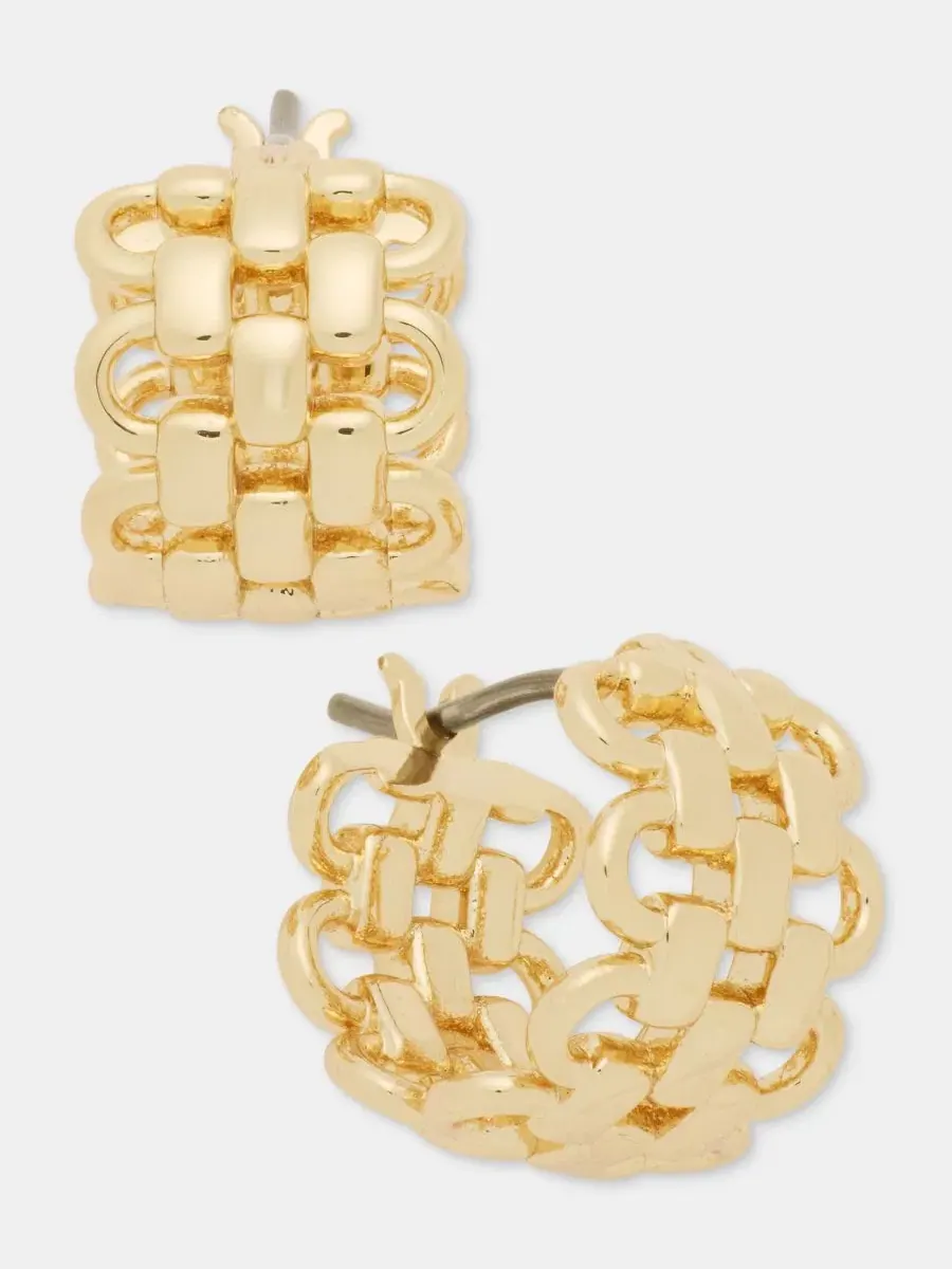 Серьги-кольца с цепочкой Gold-Tone 12mm Huggie Earrings Lauren Ralph Lauren — изображение 2 из 4, оттенок золото