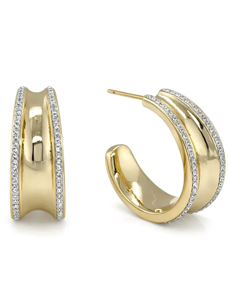 Серьги-кольца с кристаллами Crystal Stones Hoop And Now This — изображение 1 из 5, оттенок золотистый