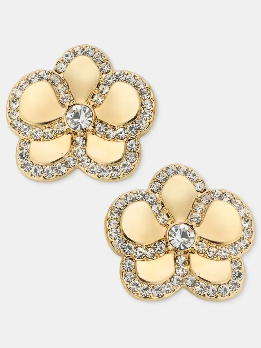 Серьги-гвоздики с орхидеей из страз Gold-Tone Pavé Orchid KARL LAGERFELD PARIS — изображение 1 из 4, оттенок белый