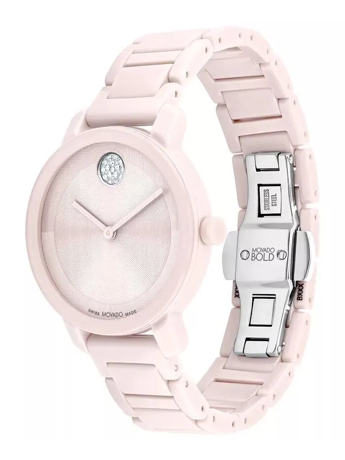 Женские часы Swiss Bold Evolution 2.0 Blush с керамическим браслетом, 34 мм Movado — изображение 2 из 4, оттенок розовый