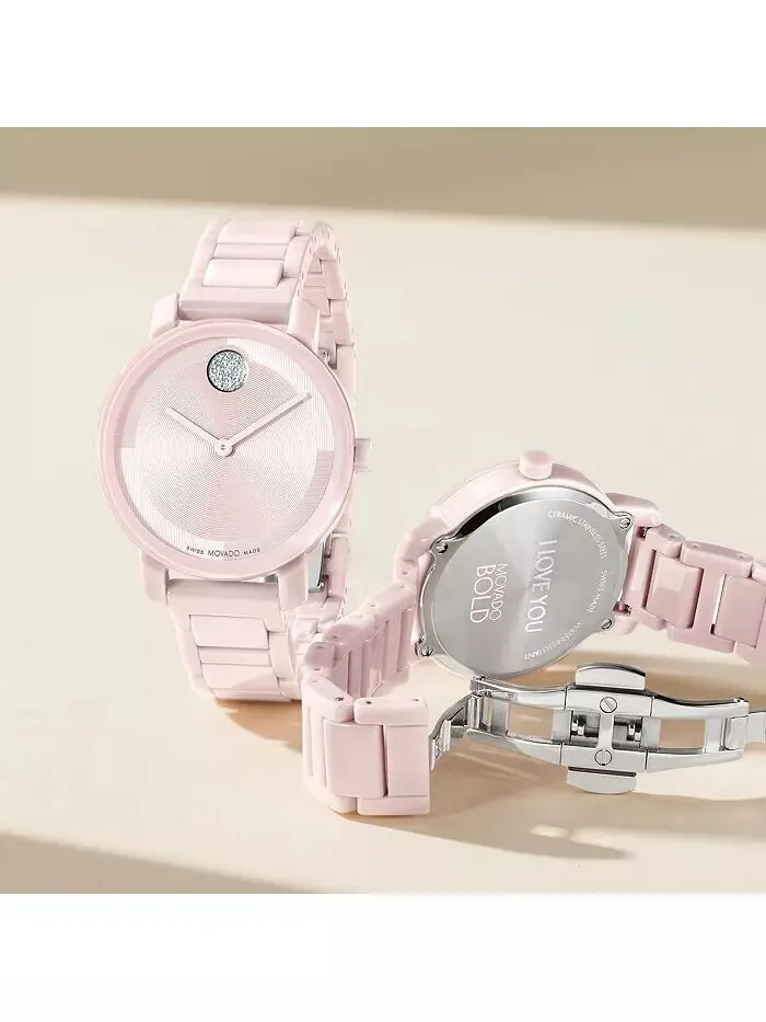 Женские часы Swiss Bold Evolution 2.0 Blush с керамическим браслетом, 34 мм Movado — изображение 4 из 4, оттенок розовый