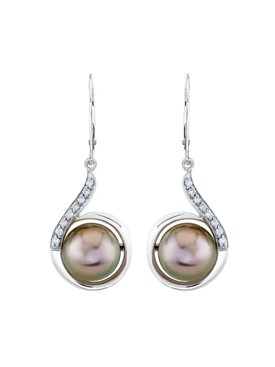 Серьги с жемчугом Cultured Tahitian Pearl (10mm) & Diamond (1/6 ct. t.w.) в стерлинговом серебре — изображение 1 из 3