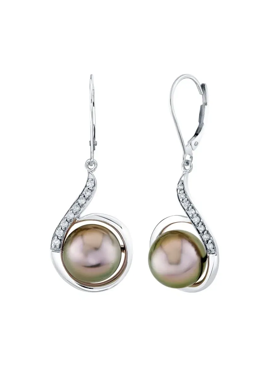 Серьги с жемчугом Cultured Tahitian Pearl (10mm) & Diamond (1/6 ct. t.w.) в стерлинговом серебре — изображение 2 из 3