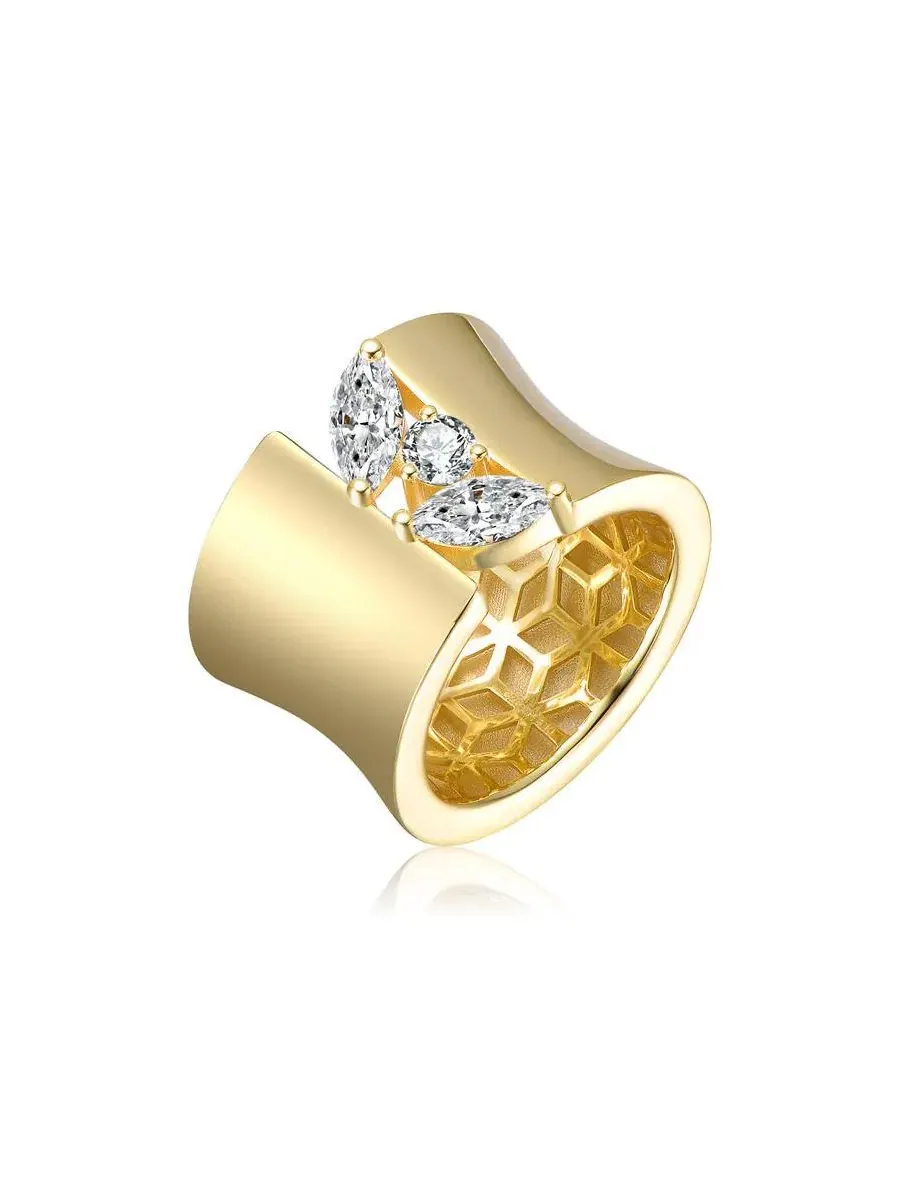 Кольцо с фианитами, открытый дизайн, 14K золотое покрытие Genevive — изображение 1 из 4