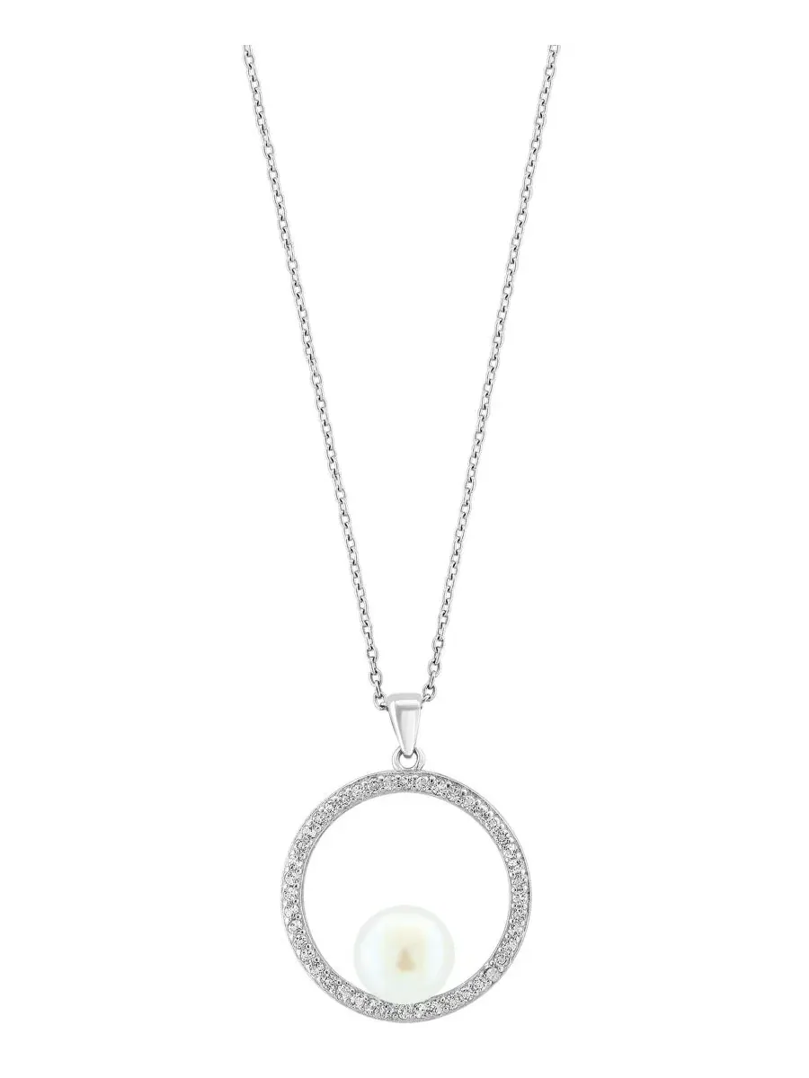 Подвеска с жемчугом и белым топазом, стерлинговое серебро EFFY Collection — изображение 2 из 3, оттенок серебряный