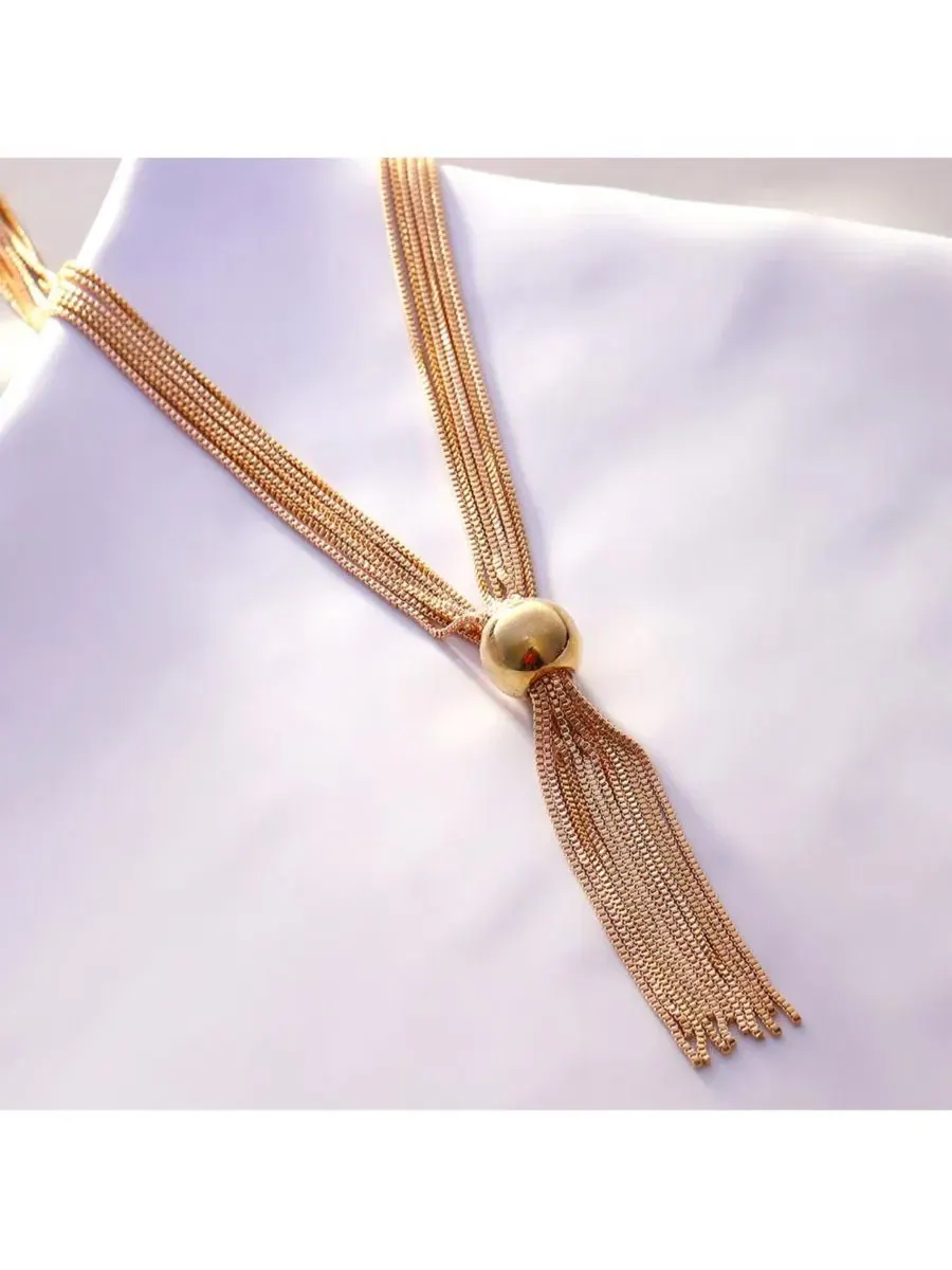 Женское колье-лариат с цепочкой, модель The Ballchain Lariat SOHI — изображение 2 из 6, оттенок золото