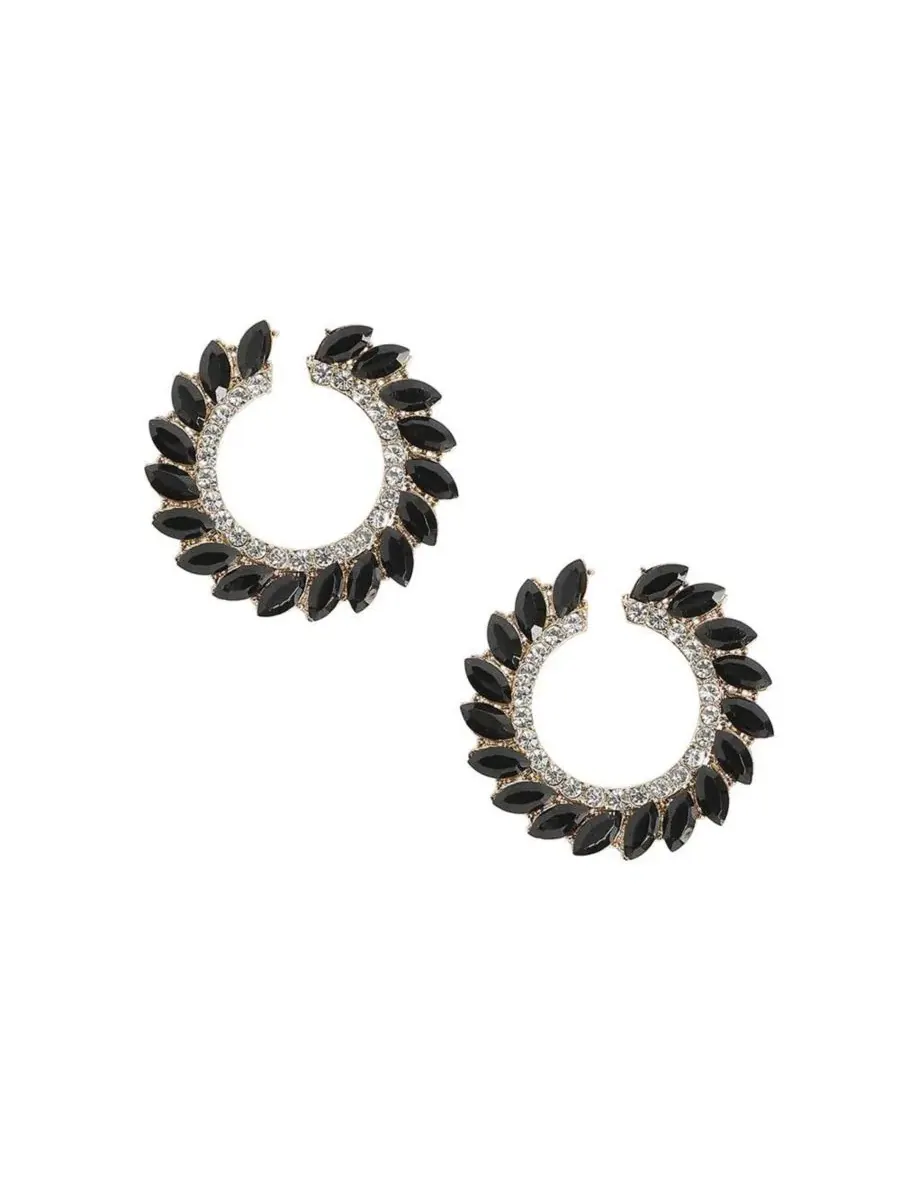 Серьги-кольца с каскадом кристаллов Cascading Crystals Hoop Earrring SOHI — изображение 1 из 5, оттенок черный