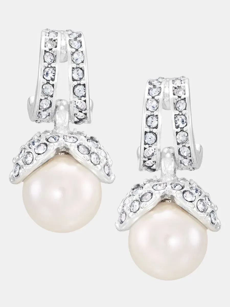 Серьги-подвески с жемчугом и стразами Anne Klein — изображение 1 из 4, оттенок белый