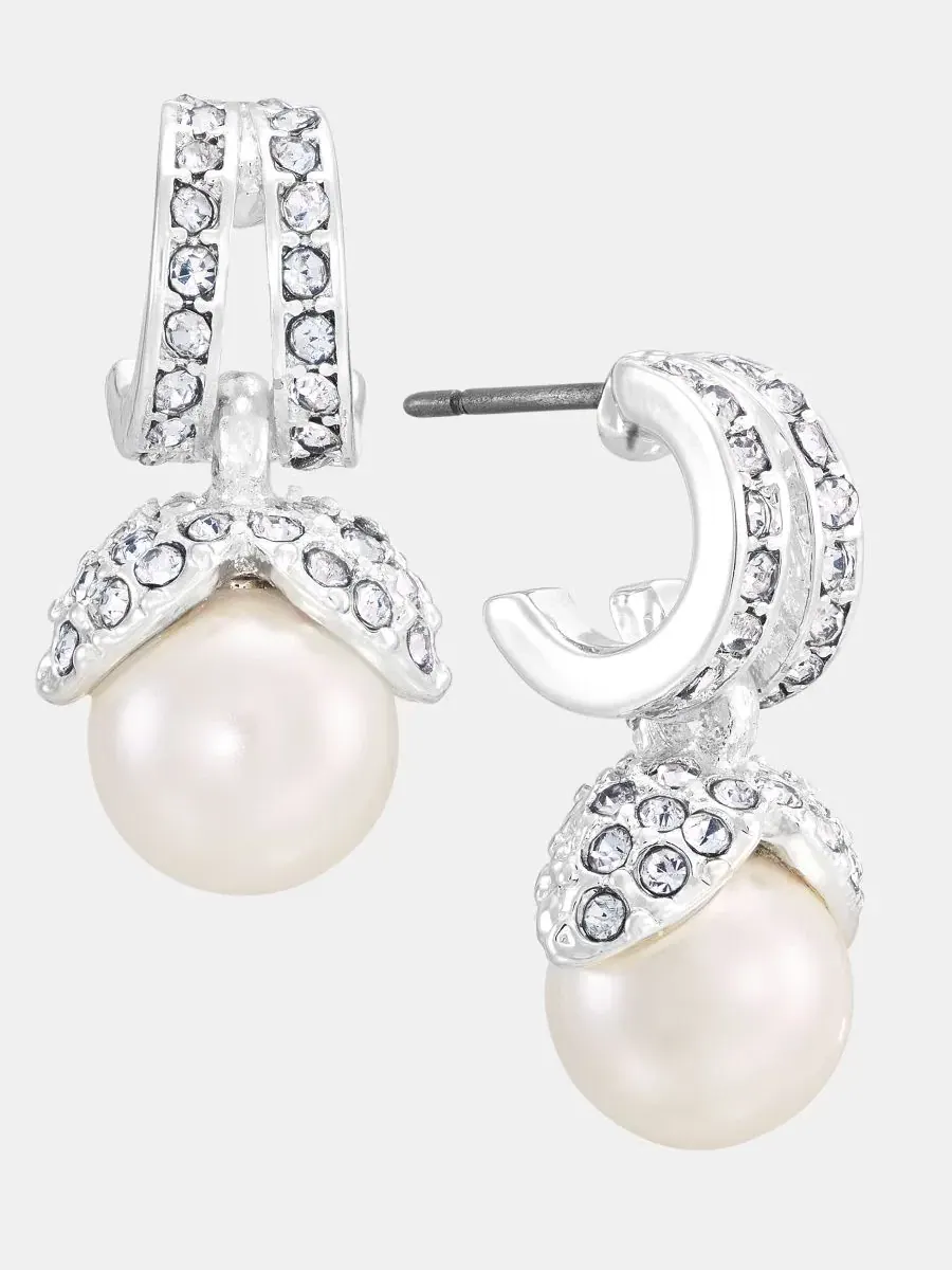 Серьги-подвески с жемчугом и стразами Anne Klein — изображение 2 из 4, оттенок белый