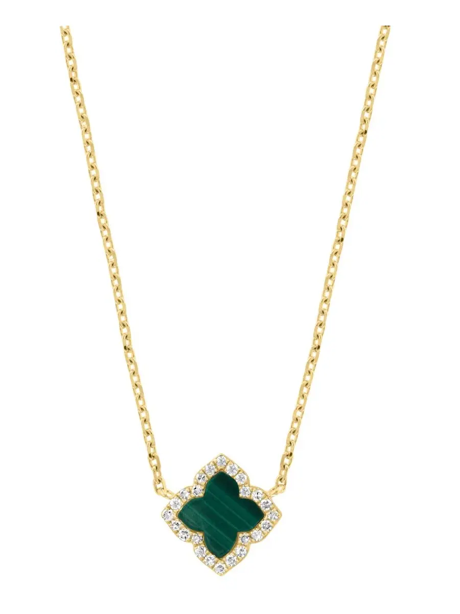Подвеска-колье из 14-каратного желтого золота с бриллиантами (1/20 карата) и малахитом (6,5 мм) — изображение 1 из 4