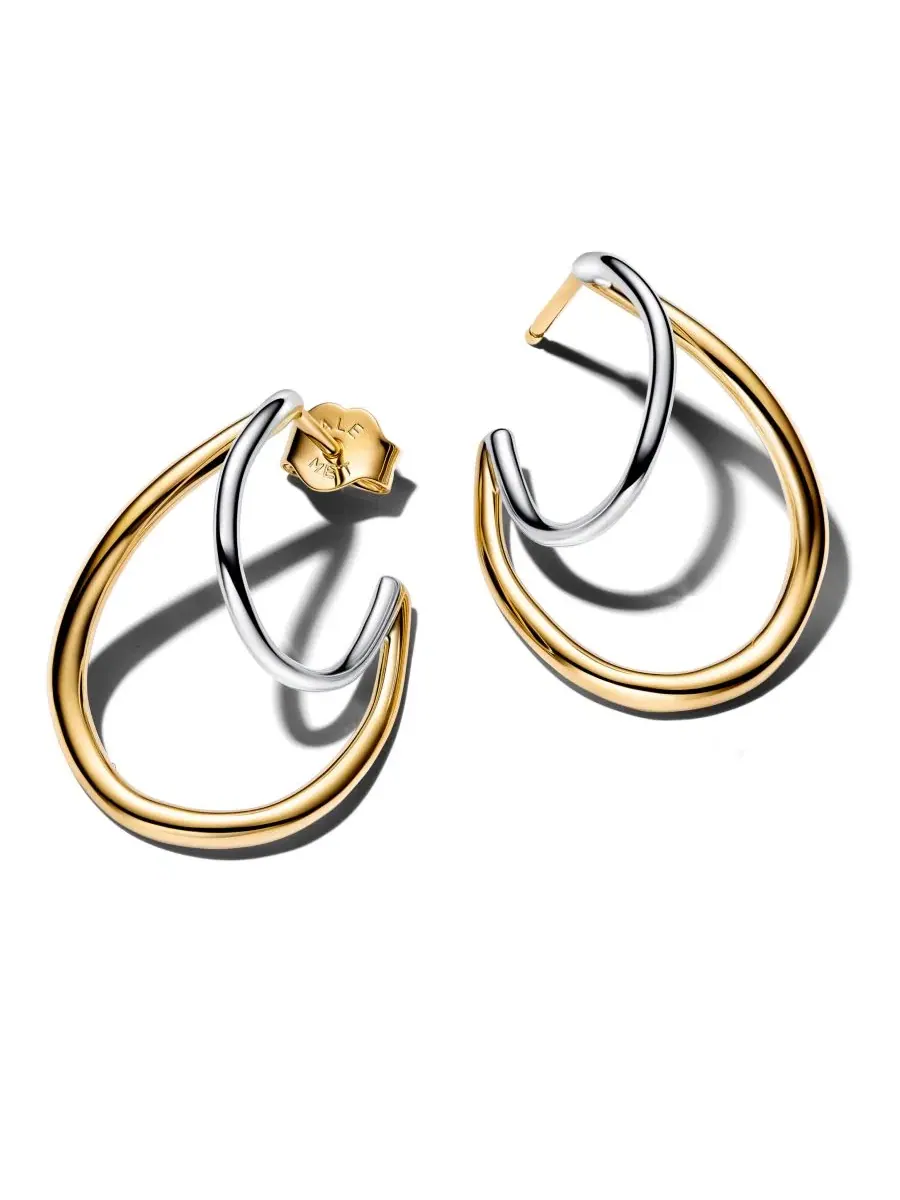 Серьги-двойные кольца Two-Tone Double Hoop Pandora — изображение 1 из 3, оттенок мульти