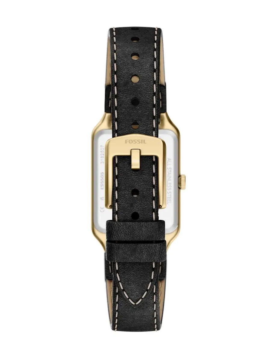 Женские часы Raquel Three-Hand Date с черным кожаным ремешком, 23 мм Fossil — изображение 2 из 6, оттенок черный/золотистый
