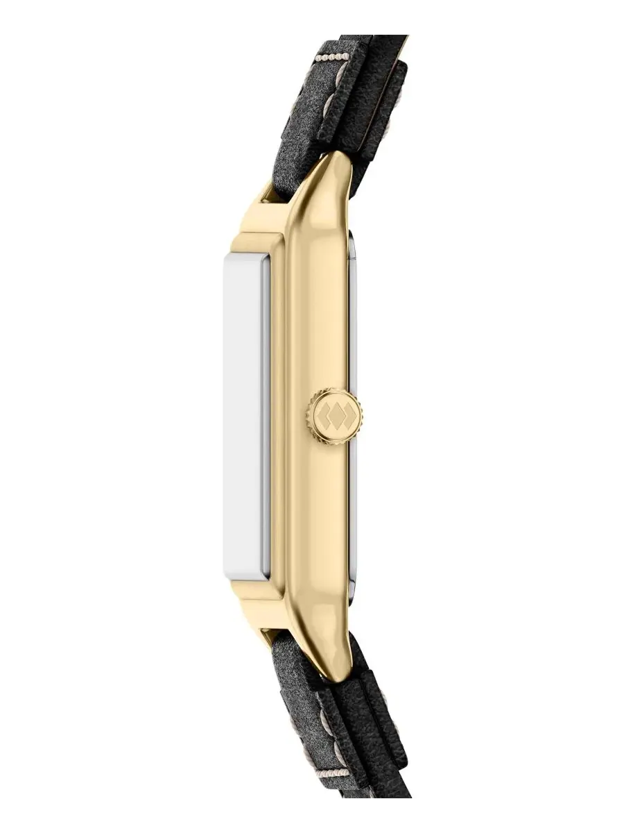 Женские часы Raquel Three-Hand Date с черным кожаным ремешком, 23 мм Fossil — изображение 3 из 6, оттенок черный/золотистый