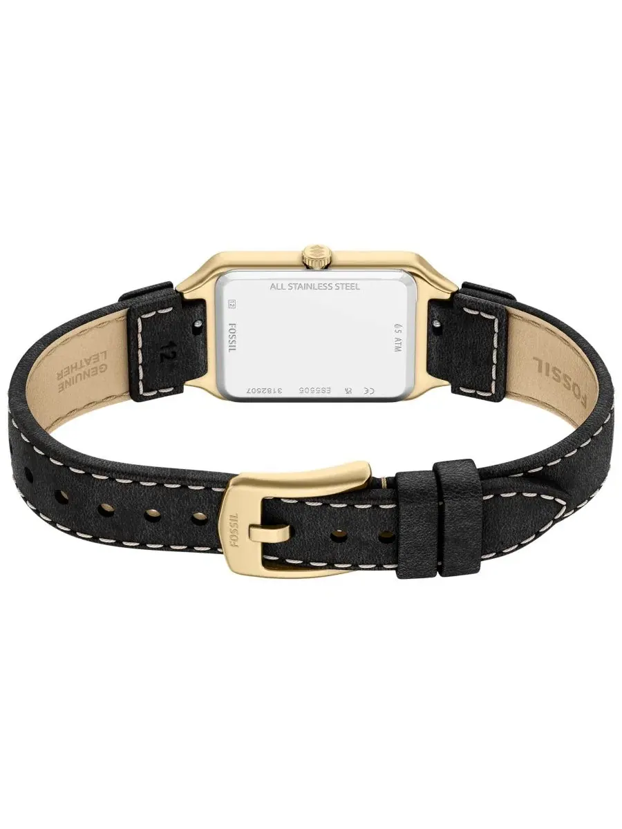 Женские часы Raquel Three-Hand Date с черным кожаным ремешком, 23 мм Fossil — изображение 4 из 6, оттенок черный/золотистый