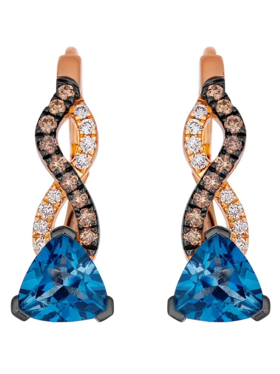 Серьги-подвески Trilliant Deep Sea Blue Topaz с бриллиантами в 14-каратном клубничном золоте Le Vian
