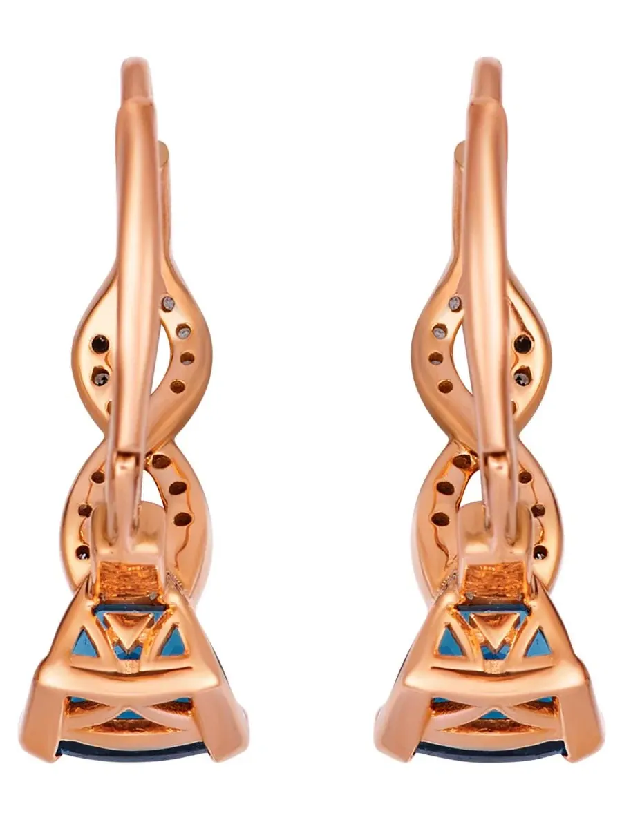 Серьги-подвески Trilliant Deep Sea Blue Topaz с бриллиантами в 14-каратном клубничном золоте Le Vian — изображение 2 из 3