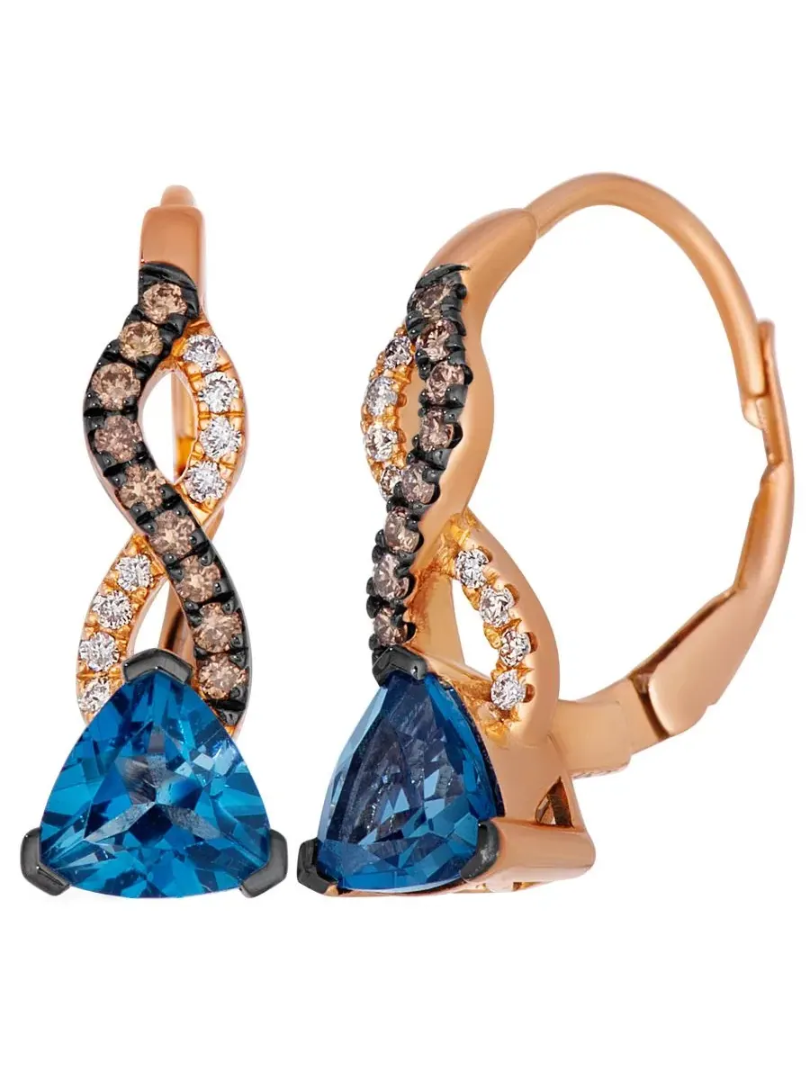 Серьги-подвески Trilliant Deep Sea Blue Topaz с бриллиантами в 14-каратном клубничном золоте Le Vian — изображение 3 из 3