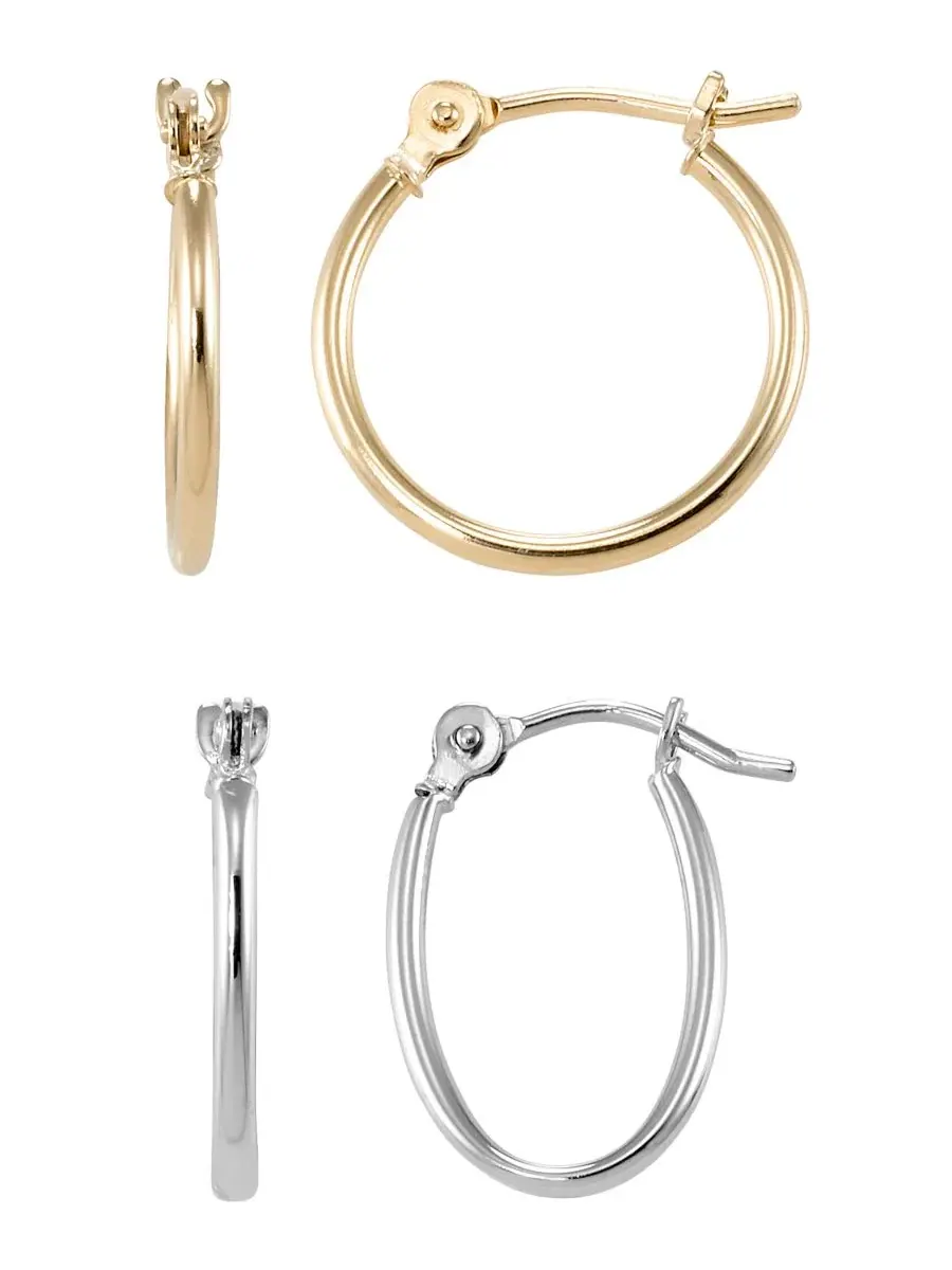 Комплект серег с круглыми и овальными обручами, модель 2-Piece Round & Oval Hoop Earrings Set — изображение 1 из 5