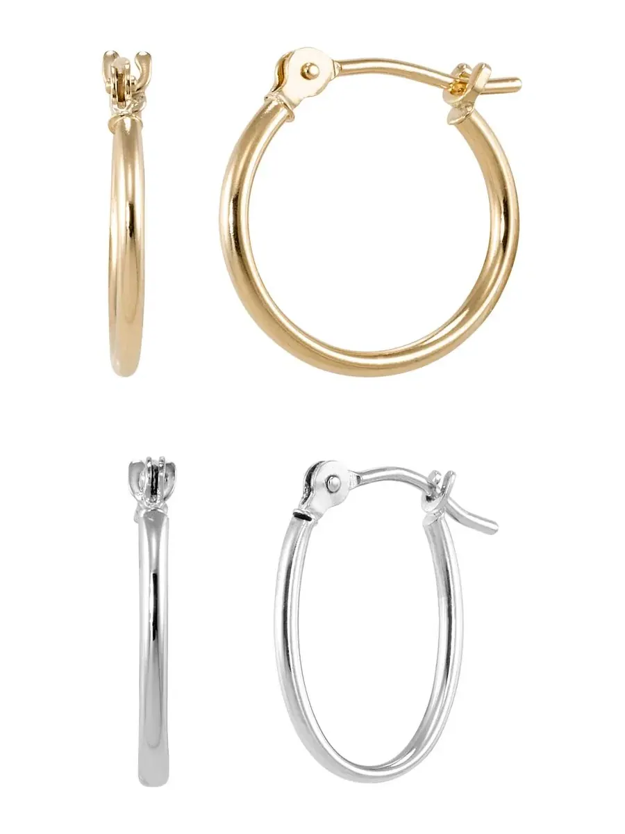 Комплект серег с круглыми и овальными обручами, модель 2-Piece Round & Oval Hoop Earrings Set — изображение 2 из 5