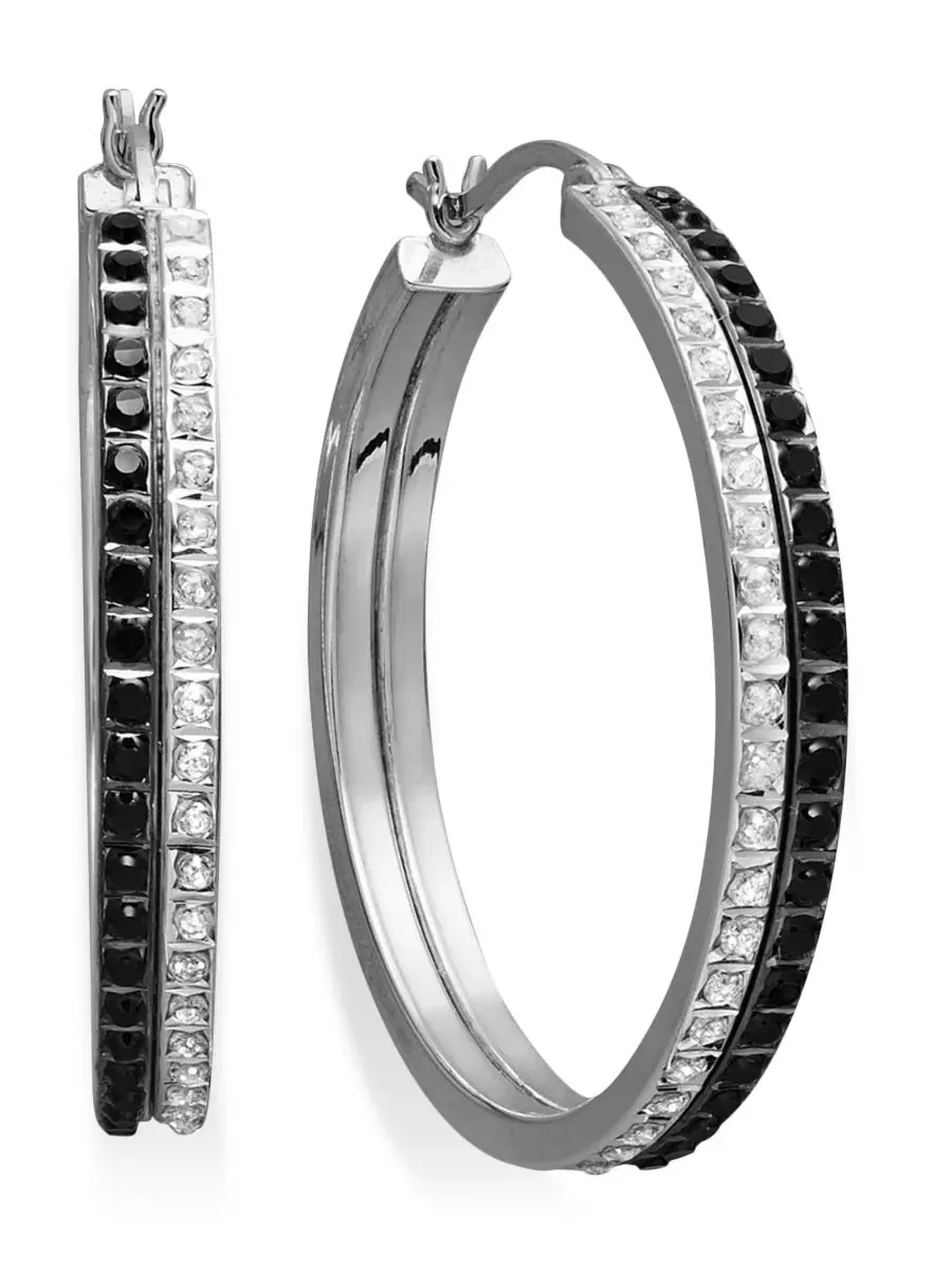 Серьги-кольца из стерлингового серебра с бриллиантами, двойной ряд Diamond Fascination — изображение 1 из 2