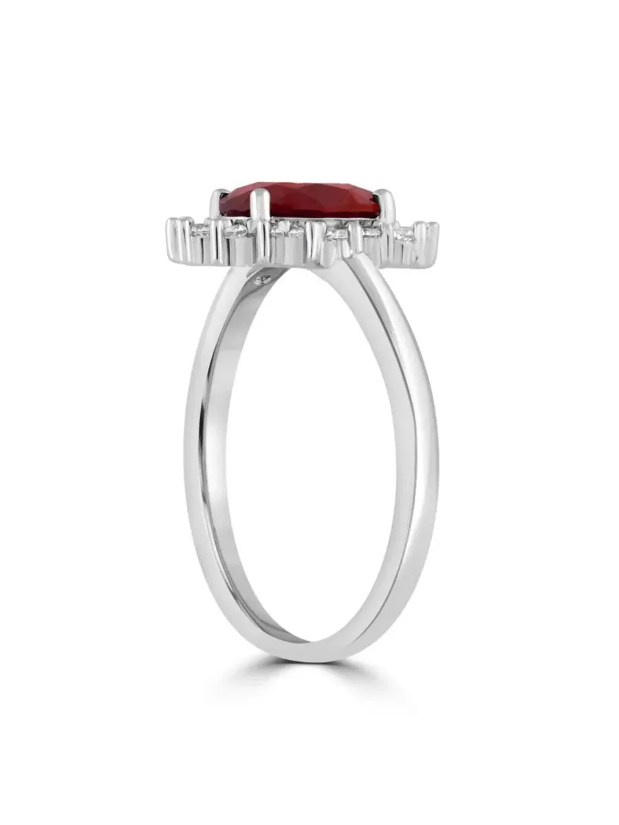 Кольцо с рубином и фианитами Oval Ruby Halo CZ Flower Design Simona — изображение 2 из 4, оттенок красный