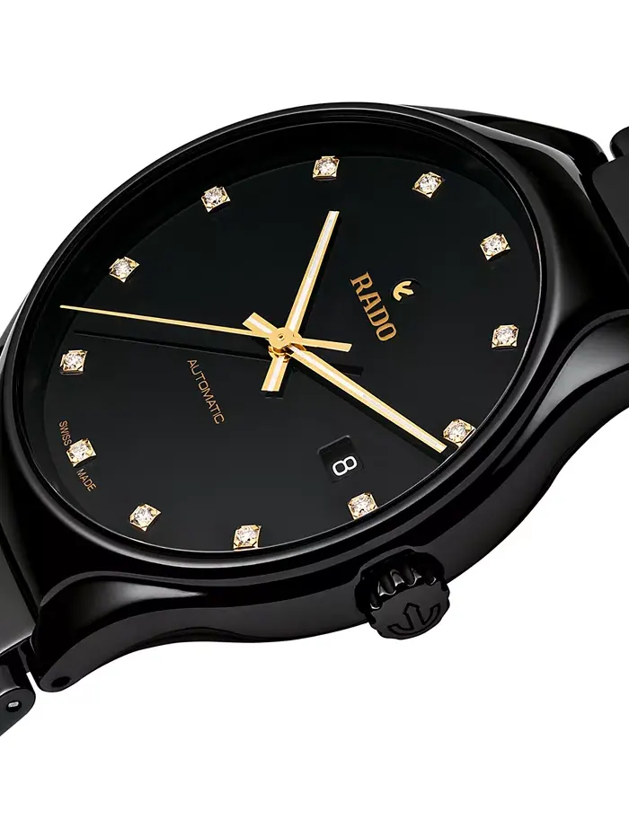 Унисекс-часы Swiss Automatic с настоящими бриллиантами (0,125 карата) на черном керамическом — изображение 9 из 12