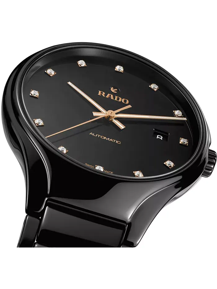 Унисекс-часы Swiss Automatic с настоящими бриллиантами (0,125 карата) на черном керамическом — изображение 10 из 12