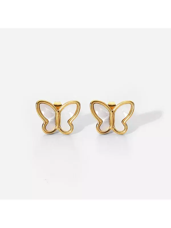 Золотые серьги-гвоздики в форме бабочек с инкрустацией из перламутра Hollywood Sensation