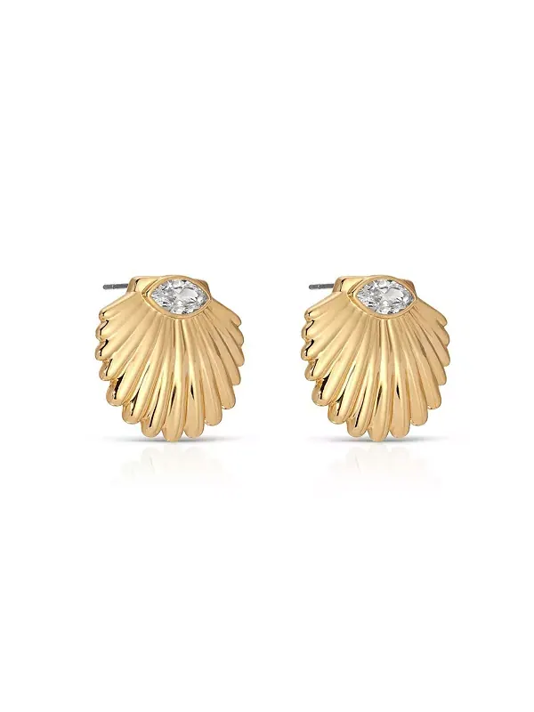 Серьги-Гвоздики из ракушек Санторини Ettika — изображение 2 из 4, оттенок золото