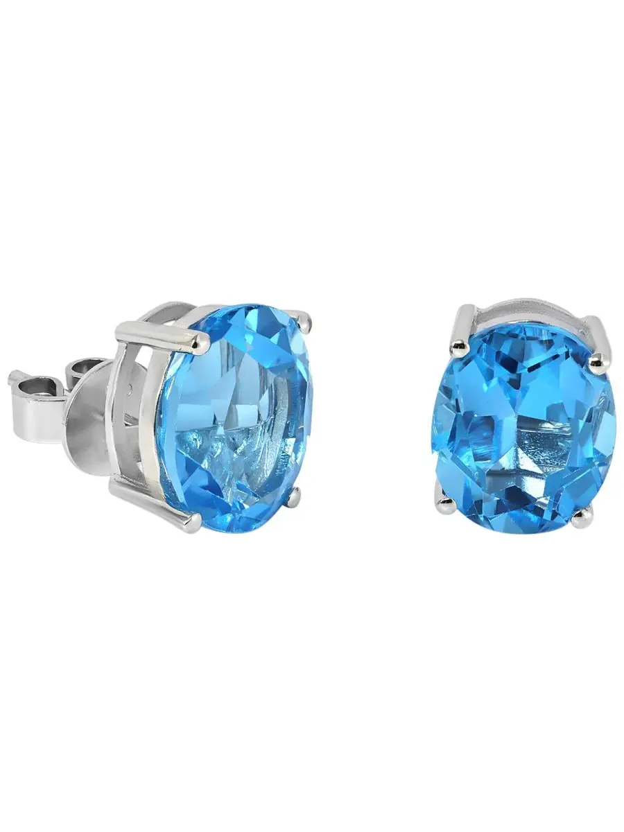 Серьги-гвоздики с голубым топазом (8 ct. t.w.) в серебре 925 пробы — изображение 1 из 3, оттенок синий