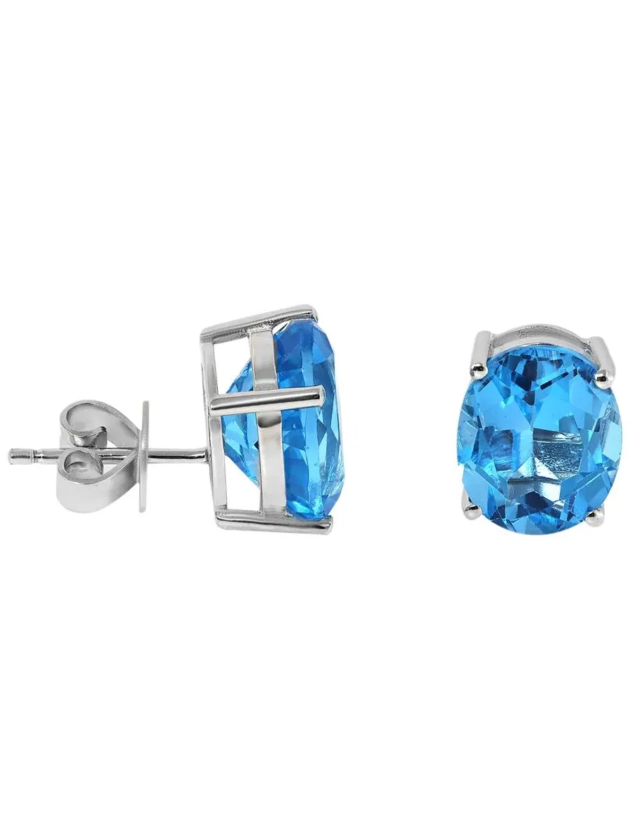 Серьги-гвоздики с голубым топазом (8 ct. t.w.) в серебре 925 пробы — изображение 2 из 3, оттенок синий